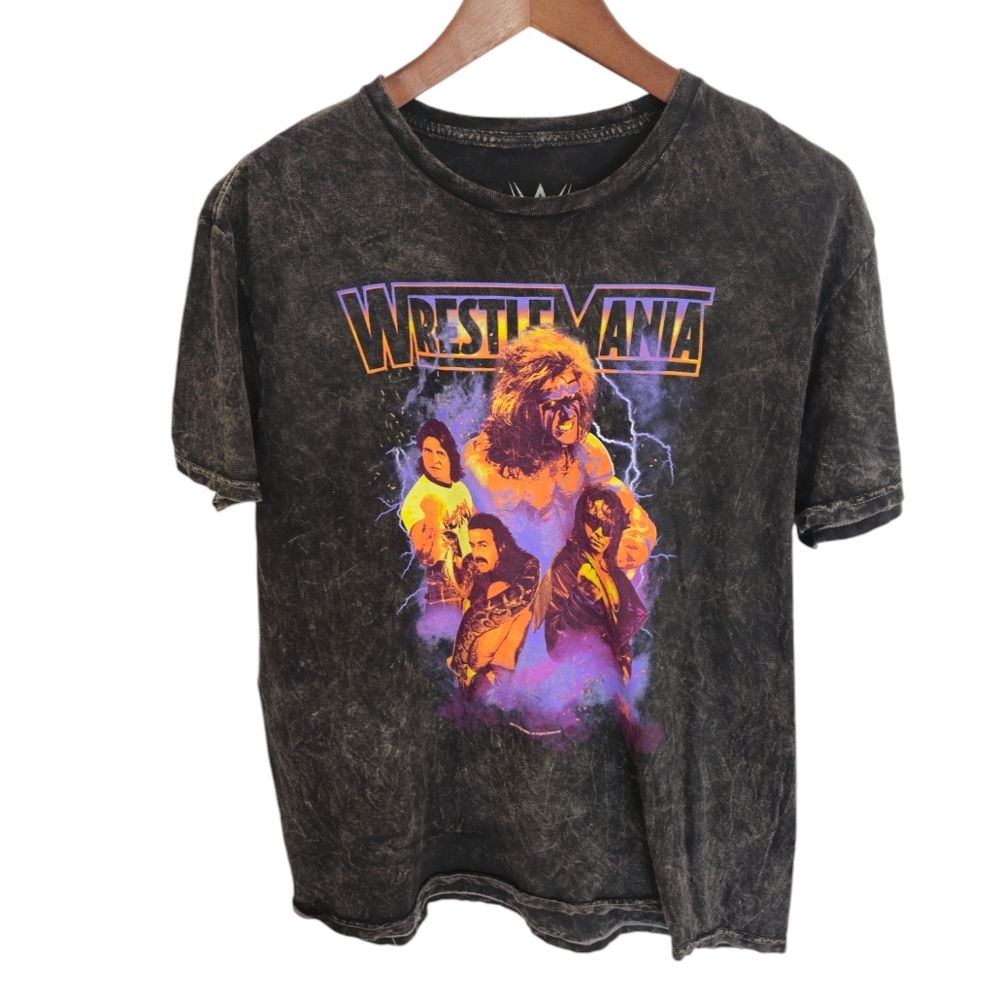 NWOT Wrestle Mania Graphic Washed Black  Short Sleeve  Tshirt Size Large